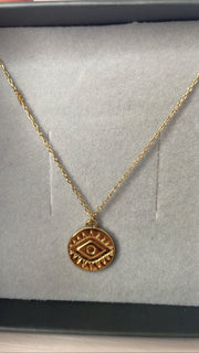 Yellow Gold Evil Eye Disc Necklace
