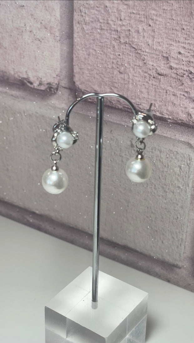 Pearl and Diamanté Silver Drop Earring