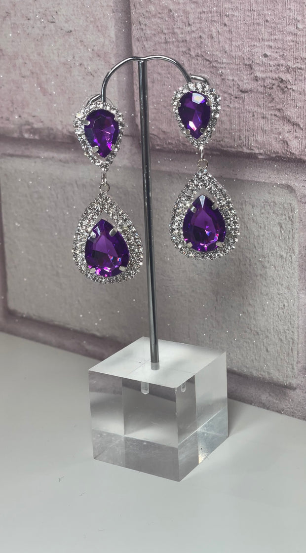 Amethyst & Diamanté Silver Drop Earring