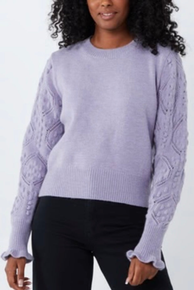 Lilac Textured Sleeve Frill Cuff Sweater