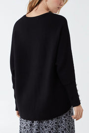 Black Embellished Cuff Fine Knit Sweater