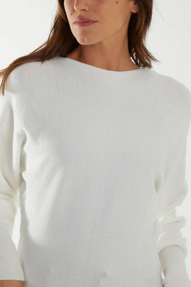 White Round Neck Fine Knit Sweater