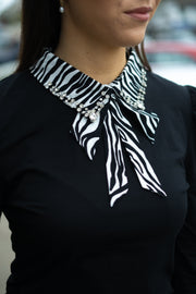 Zebra Diamond Collar Long Sleeve Top